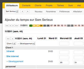 Interface de saisie des temps