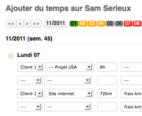 Time recording interface with cost and holiday management